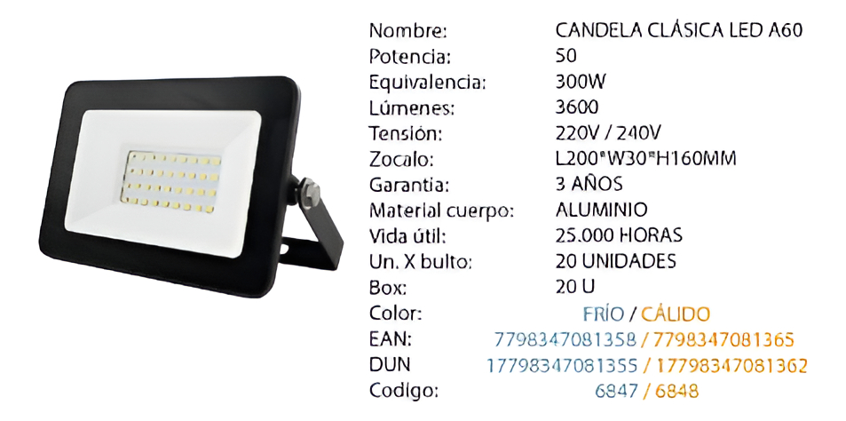 PROYECTOR LED  50W LC CANDELA - 6848