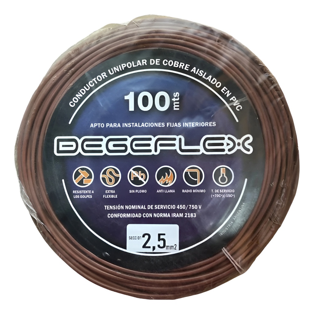 CABLE UNIPOLAR CU  1X2,5 CELESTE X 100 MTS DEGEFLEX - DF017
