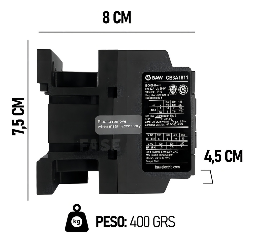 CONTACTOR 3P  18A 1NA+1NC 24VCA BAW - CB3A1811B7