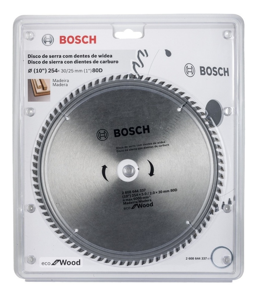 DISCO SIERRA CIRCULAR 254MM 10" 80 D ECO MADERA BOSCH - 2608644337
