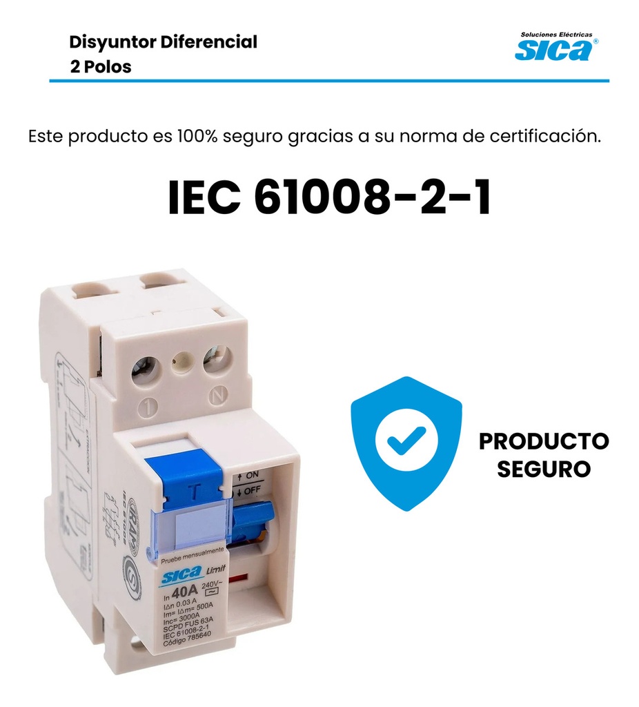 DISYUNTOR 2X40A 30MA 230V SICA - 785640