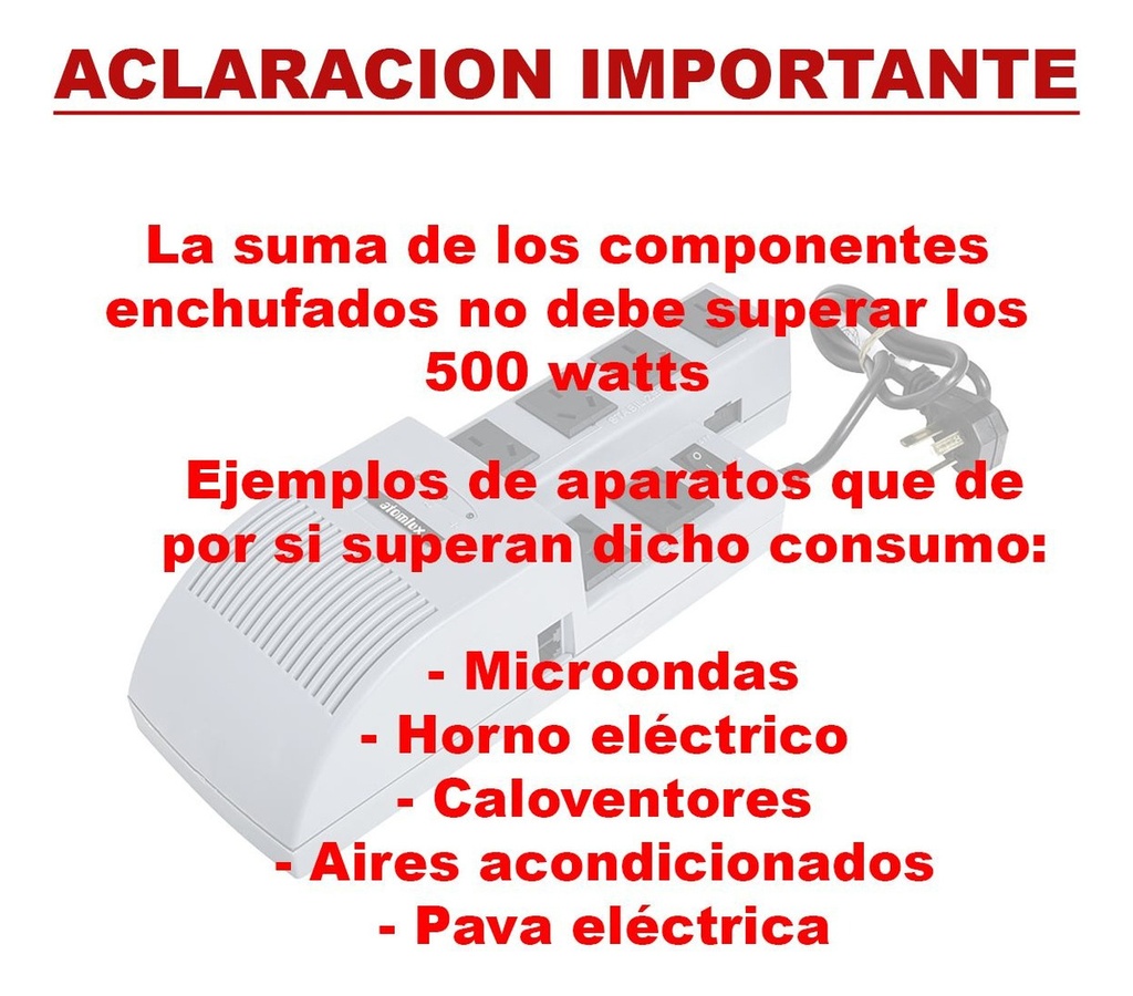 ESTABILIZADOR TENSION + FILTRO 6 TOMAS 500VA ATOMLUX - R 500@