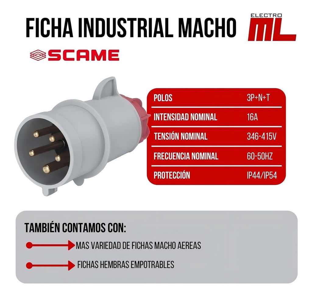 FICHA 3P+N+T 16A 380V 6H XENIA IP44 SCAME - 214-1637