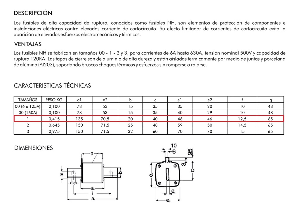 FUSIBLE ACR NH T01  80A 500V-50HZ GL SICA - 421180