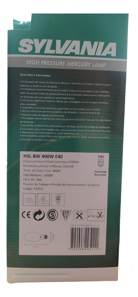 LAMPARA VAPOR MERC. 400W OVOIDAL (D) SYLVANIA - P20511