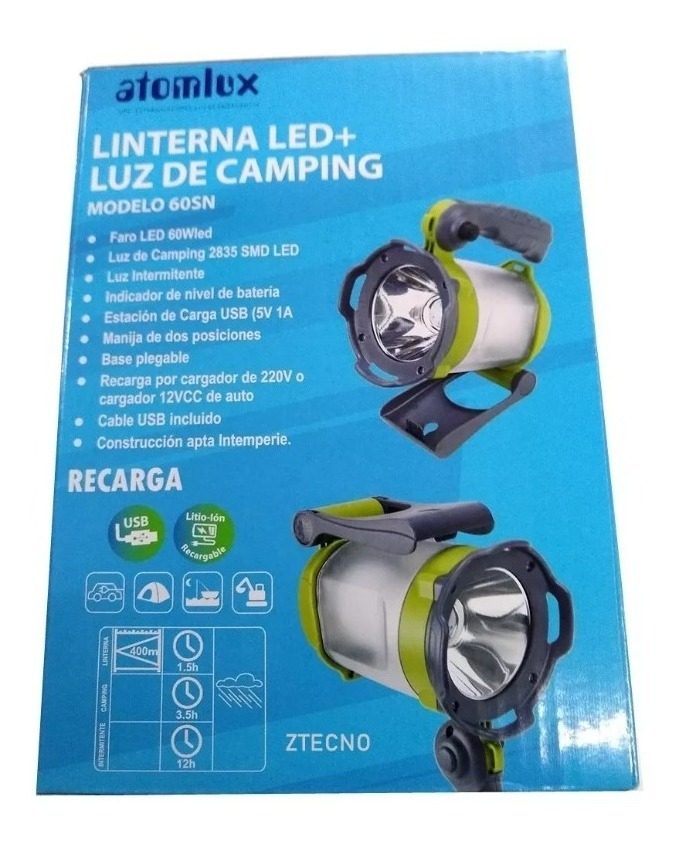 LINTERNA LED PORTATIL RECARGABLE 60W USB ATOMLUX - 60SN