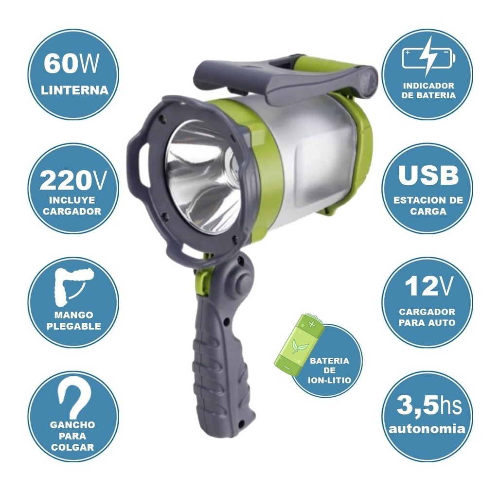 LINTERNA LED PORTATIL RECARGABLE 60W USB ATOMLUX - 60SN