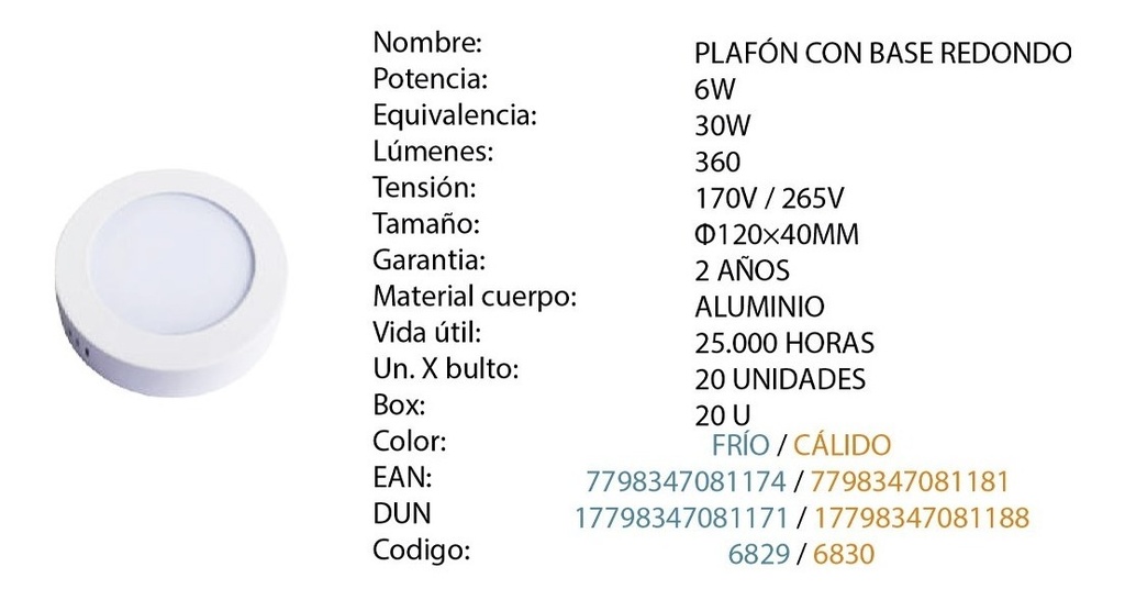 PLAFON LED REDONDO  6W LC - CANDELA - 6830