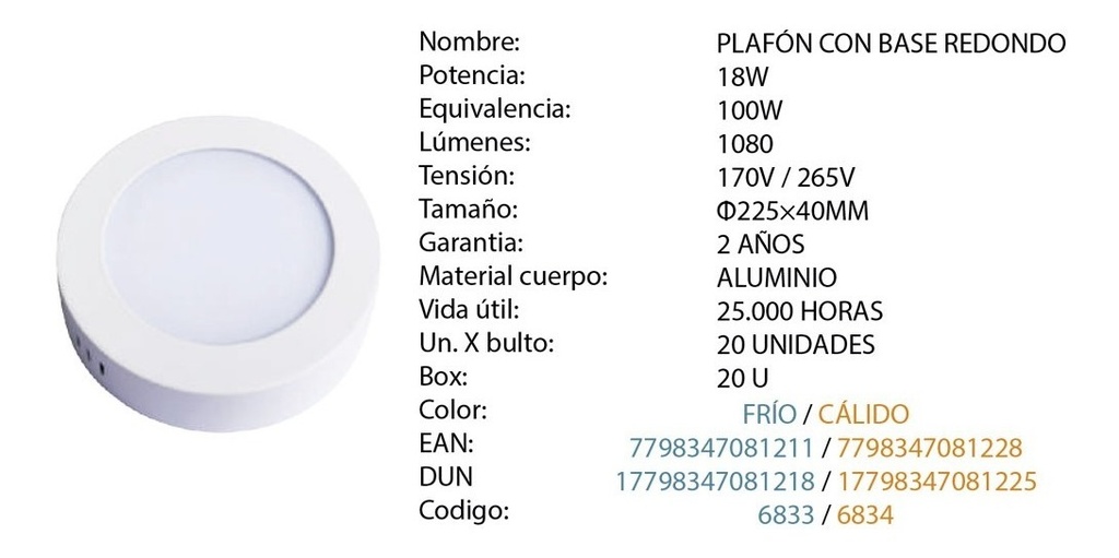 PLAFON LED REDONDO 18W LD - CANDELA - 6833