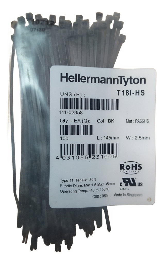 Precinto Negro 140 X2,5 Mm X 100un. Hellermann - T18i