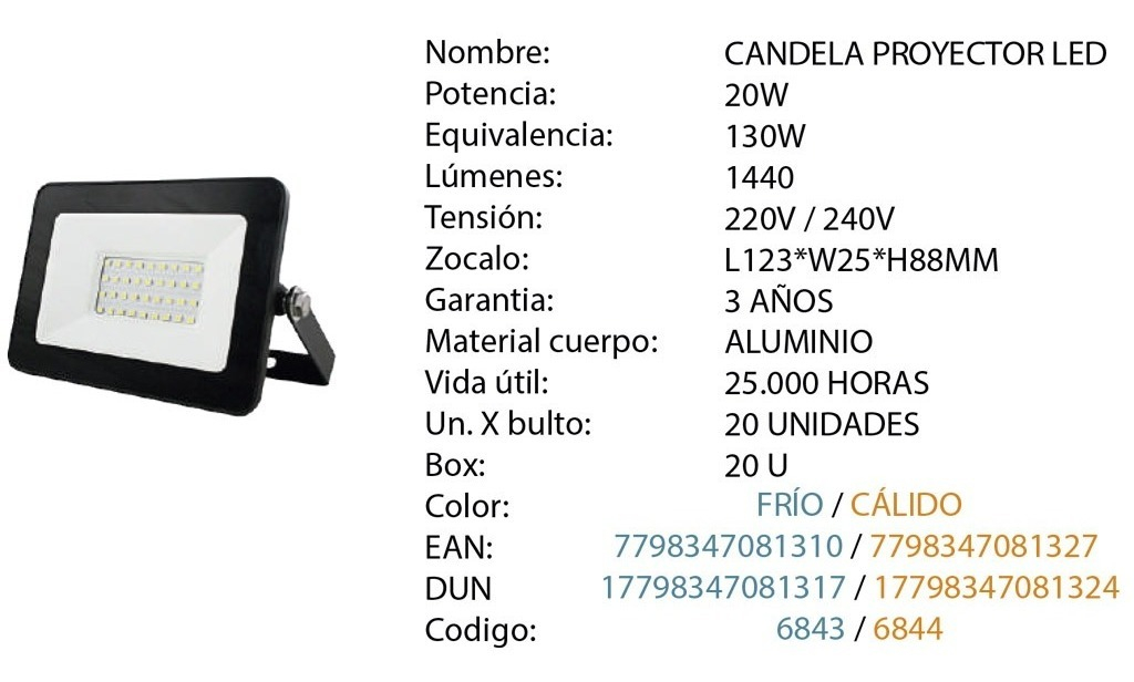 PROYECTOR LED  20W LC - CANDELA - 6844