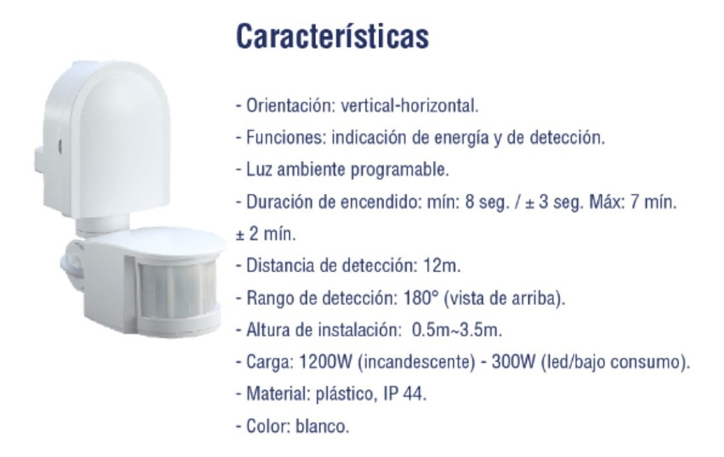SENSOR MOV. INFRA. 180° BCO VERT-HORIZ DAYTON - E78180B