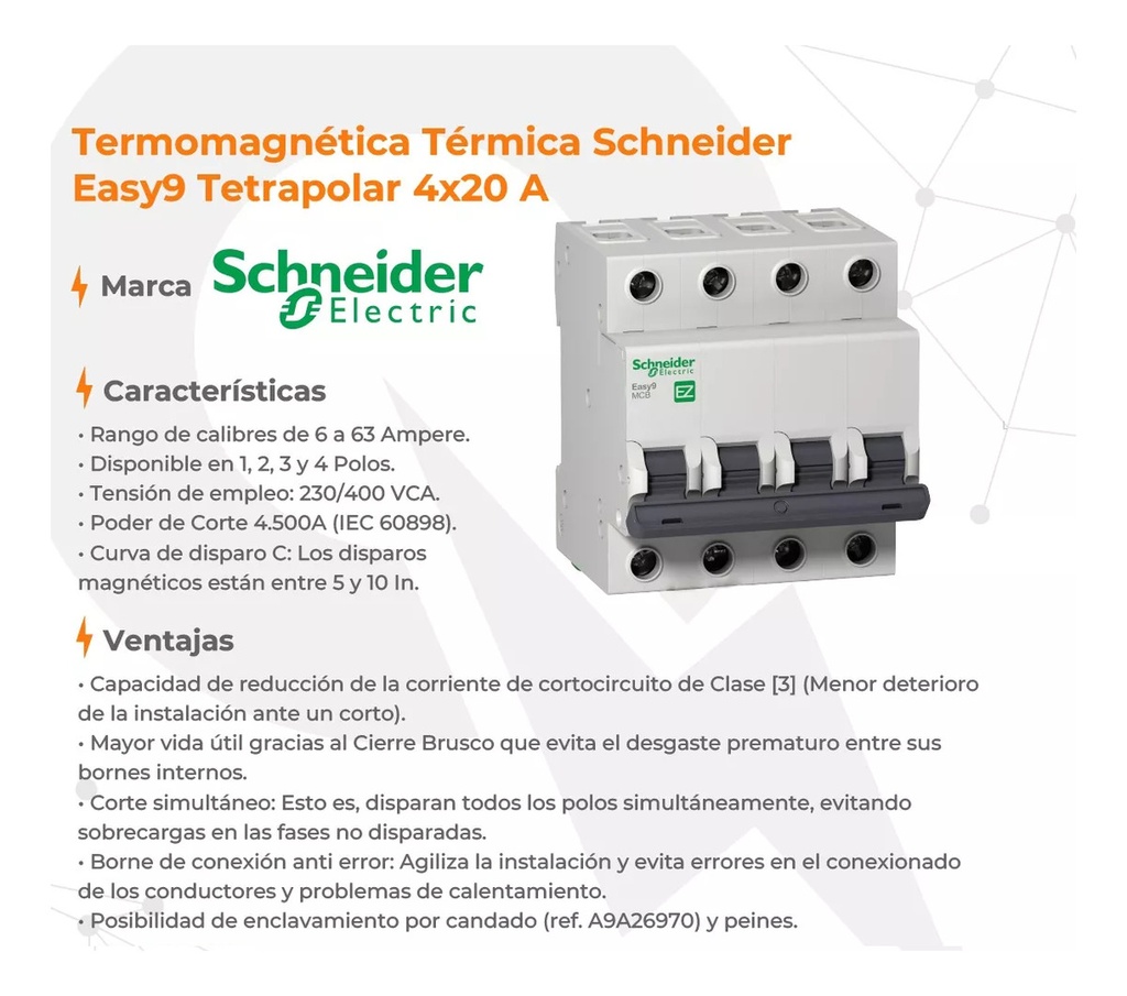 TERMICA 4X20A 4,5KA C SCHNEIDER - EZ9F34420