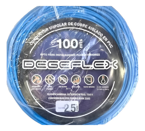 [2008] CABLE UNIPOLAR CU  1X2,5 CELESTE X 100 MTS DEGEFLEX - DF017
