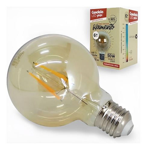 [915] LAMPARA FILAMENTO GLOBO 6W A60 AMBAR E27 - CANDELA - 6808